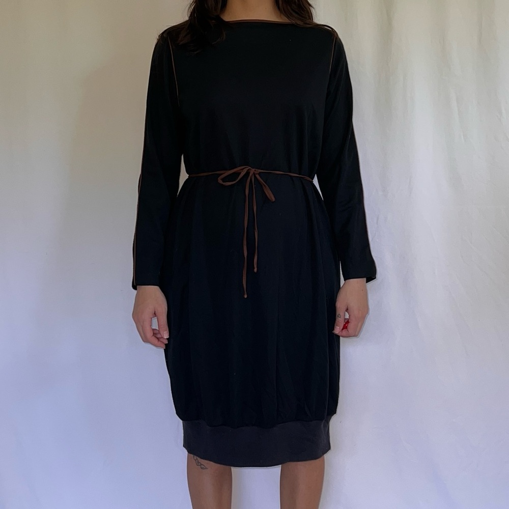 Tracy Vintage Black Dress with Brown Suede Accents